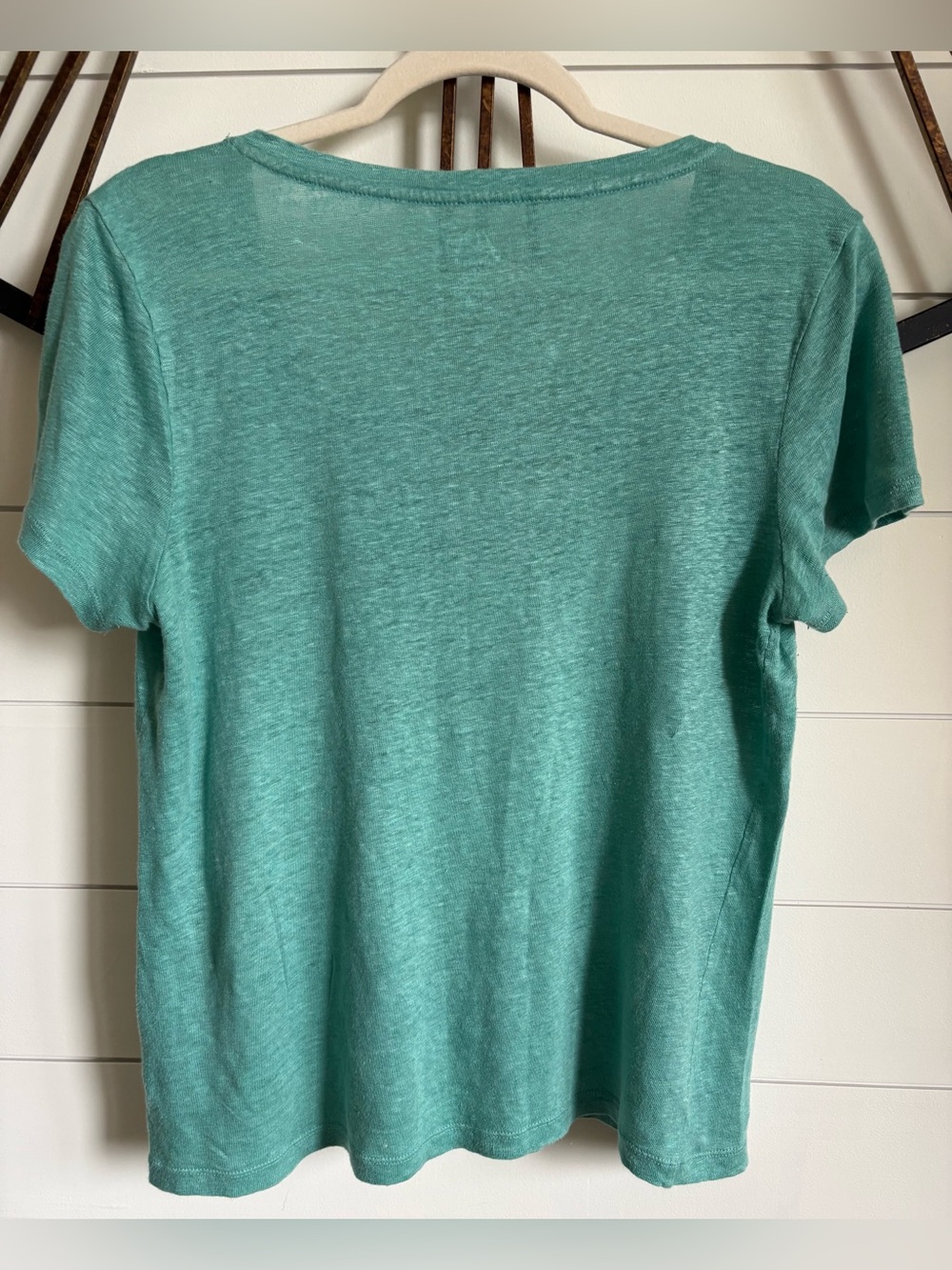 J. Crew Linen “Island Turquoise” V-Neck Pocket Tee - Relaxed Boyfriend-Style Fit - Picture 8 of 8